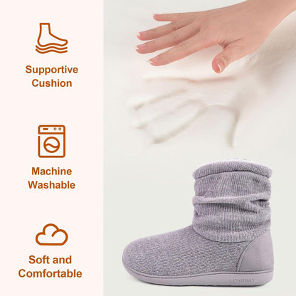 Women'S Chenille Knit Bootie Slippers Cute Plush Fleece Memory Foam House Shoes